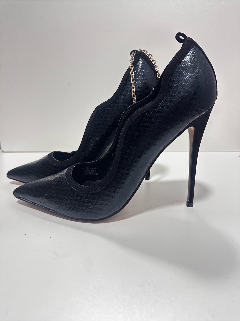 ASOS Black Pointed-Toe Stiletto Pumps with Subtle Snake Textured Finish